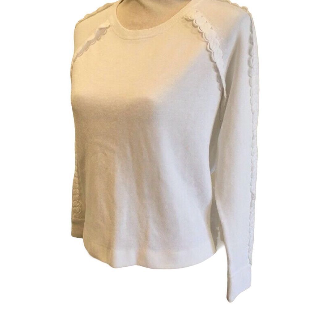 J. crew scalloped trim crewneck thick material long sleeve white sweater XL